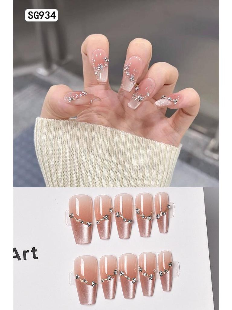 2025 New Style Rich Girl Medium-Length High-End Wearable Nail Stickers & Tips for Brides