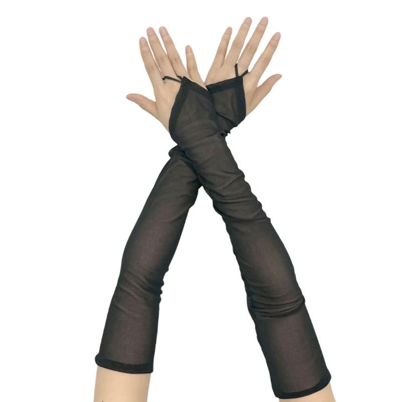 Long Fingerless Tulle Mesh Gloves for Women Elegant Bridal Sheer Arm Sleeves for Operas and Cosplay Theme Party 1920s