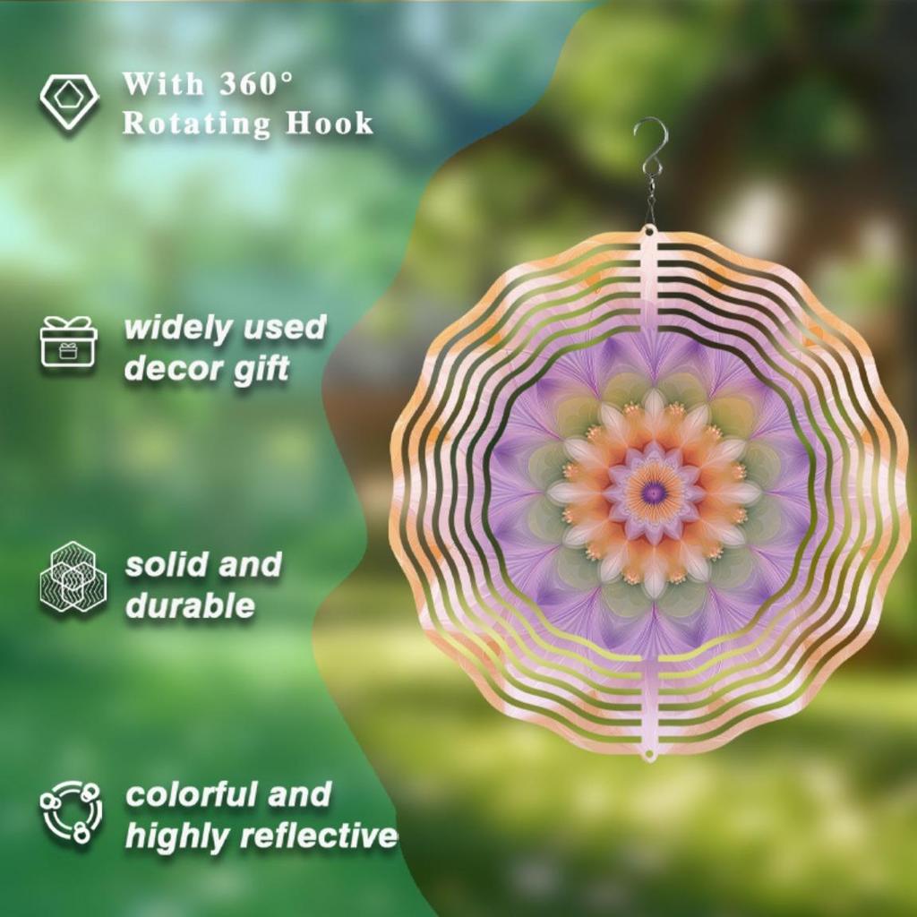 Żywy fioletowy i pomarańczowy metalowy dzwonek wietrzny z hakiem obrotowym 360 stopni, unikalny spiralny design, dekoracja ogrodowa na wiosnę, lato, jesień, kreatywny prezent