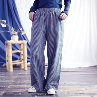 Vintage Striped Straight Pants For Women Elastic Waist Trousers Autumn Loose Casual Soft Pants