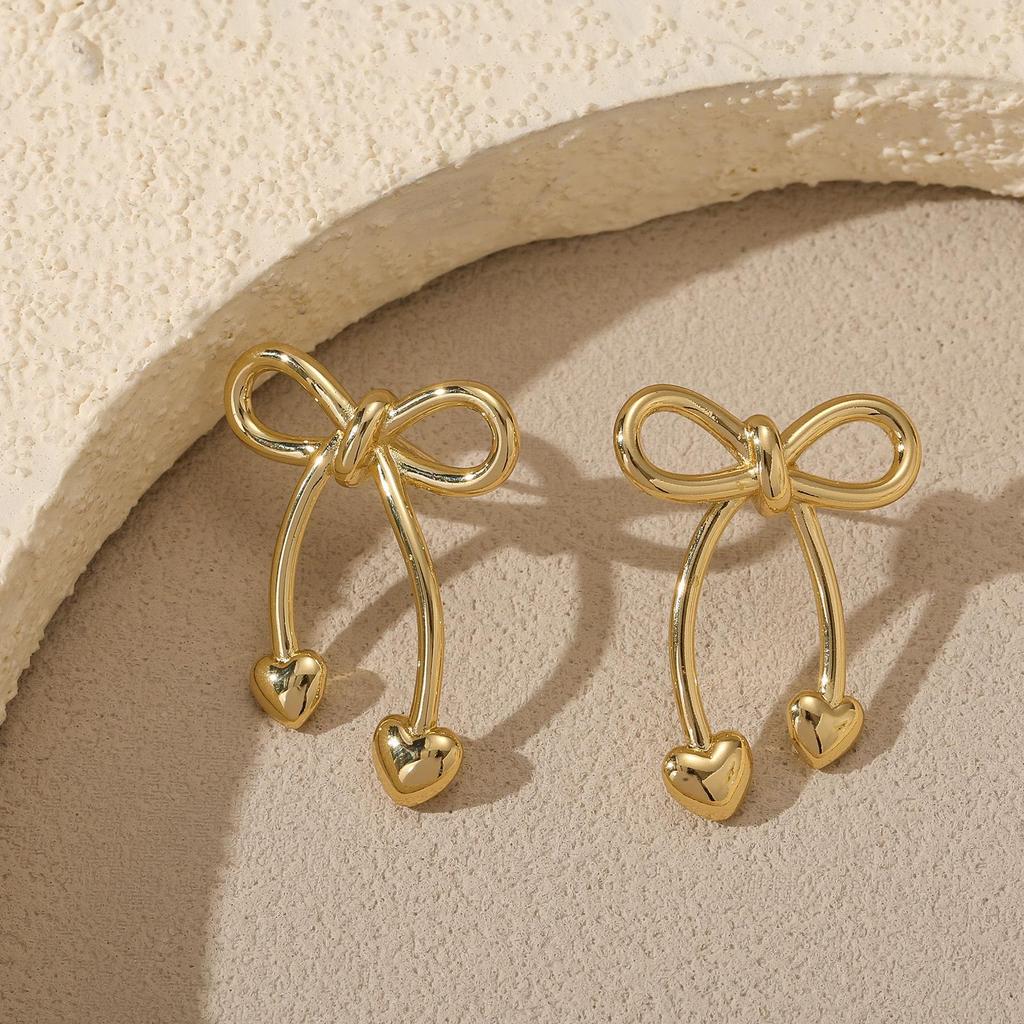 LNCHRAN Bow Heart Copper Stud Earrings for Women