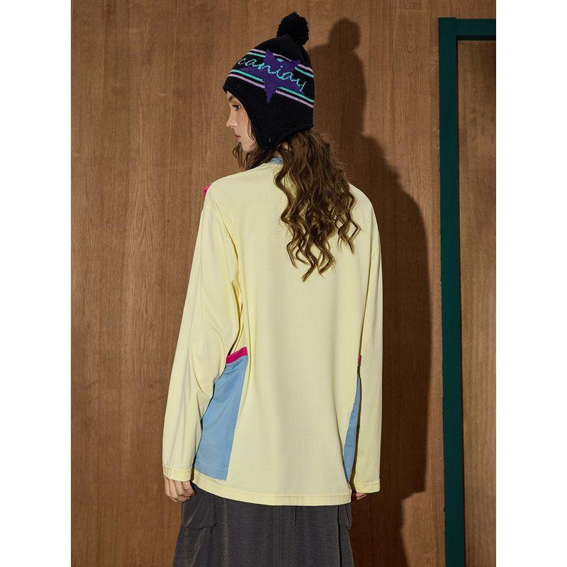 Coolhut American Retro Fashion Casual New Style Contrasting Color Stitching Fake Two-Piece Women's Round Neck T-Shirt