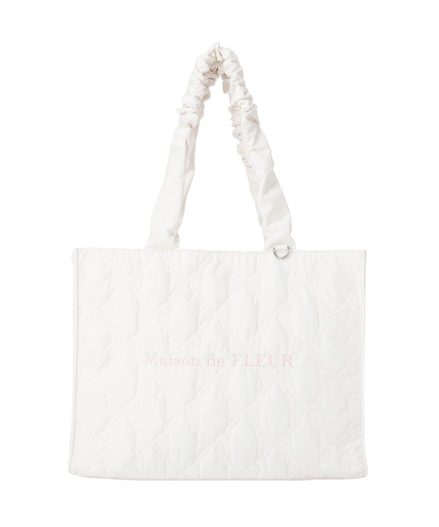 Maison de FLEUR Gathered Handle Ribbon Quilted F Tote 08001147100 Tote, Pink, Bag,