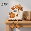 Halloween Tabletop Decorations Wooden Harvest Festival Ghost Ornament for Autumn Home Desktop Decoration, Cute Modern Farmhouse Fall Figurine