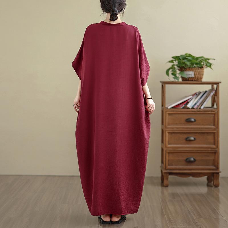 שמלת מקסי ארוכה רטרו מכותנה ופשתן עם צווארון V, פרחונית, לקיץ 2025