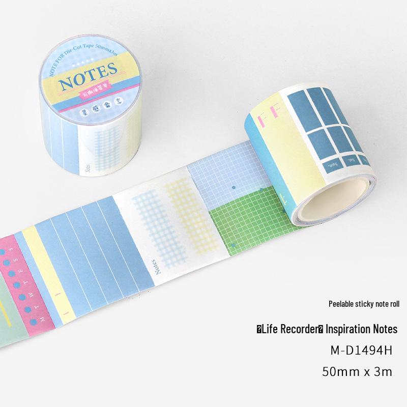 Tearable Sticky Notes Roll - Life Recorder Series: Simple Artistic Pattern Reminder Stickers for Students