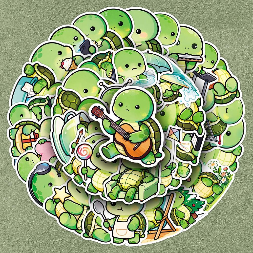 50 Cute Cartoon Turtle Stickers: Beady-Eyed Mochi Decorations for Water Bottles, Journaling, Desktops, and Helmets