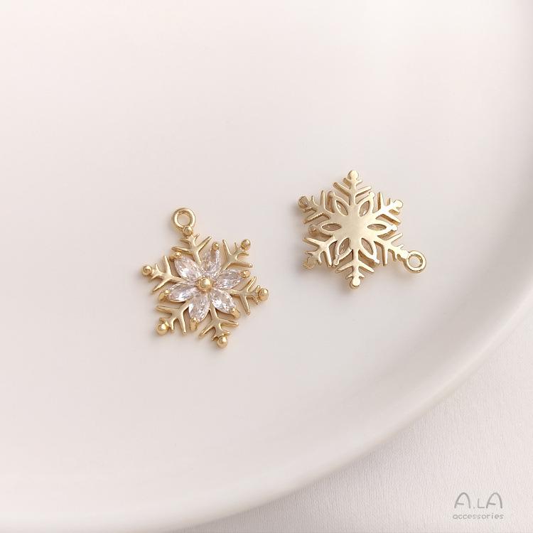 14K Gold-Plated Snowflake Pendant with Zircon for DIY Jewelry