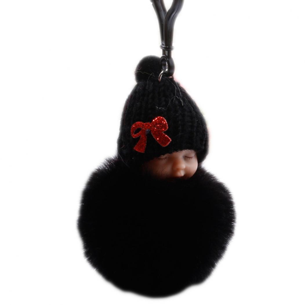 

Yousheng Cute Sleeping Baby Fluffy Push Pull Doll Кулон Брелок Брелок Сумочка Декор чорний