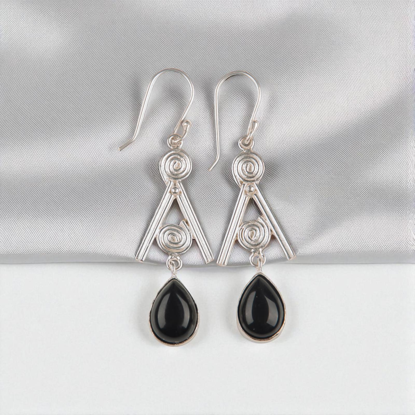 

Rare Black Tourmaline Gemstone 925 Sterling Silver Jewelry Handmade Earrings2.4 EE-86-19