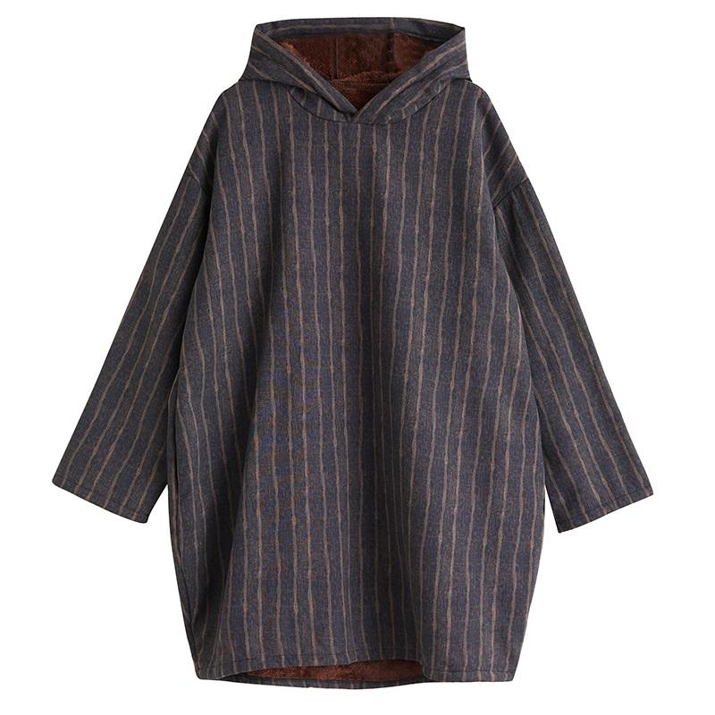 Long Sleeve Plus Size Cotton Hooded Vintage Stripe New In Dresses for Women Casual Loose Mini Spring Autumn Winter Dress