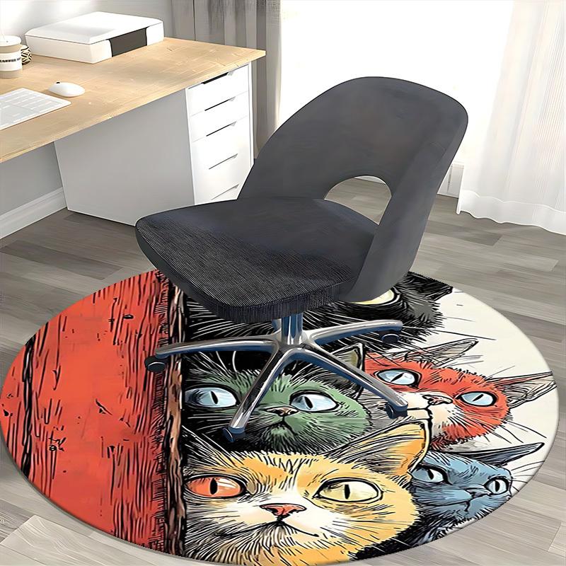 1pc Anime Design Round Carpet Office Chair Mat, Non Slip Rug for Home Decor, Living Room, Bedroom, Game Room, All Seasons