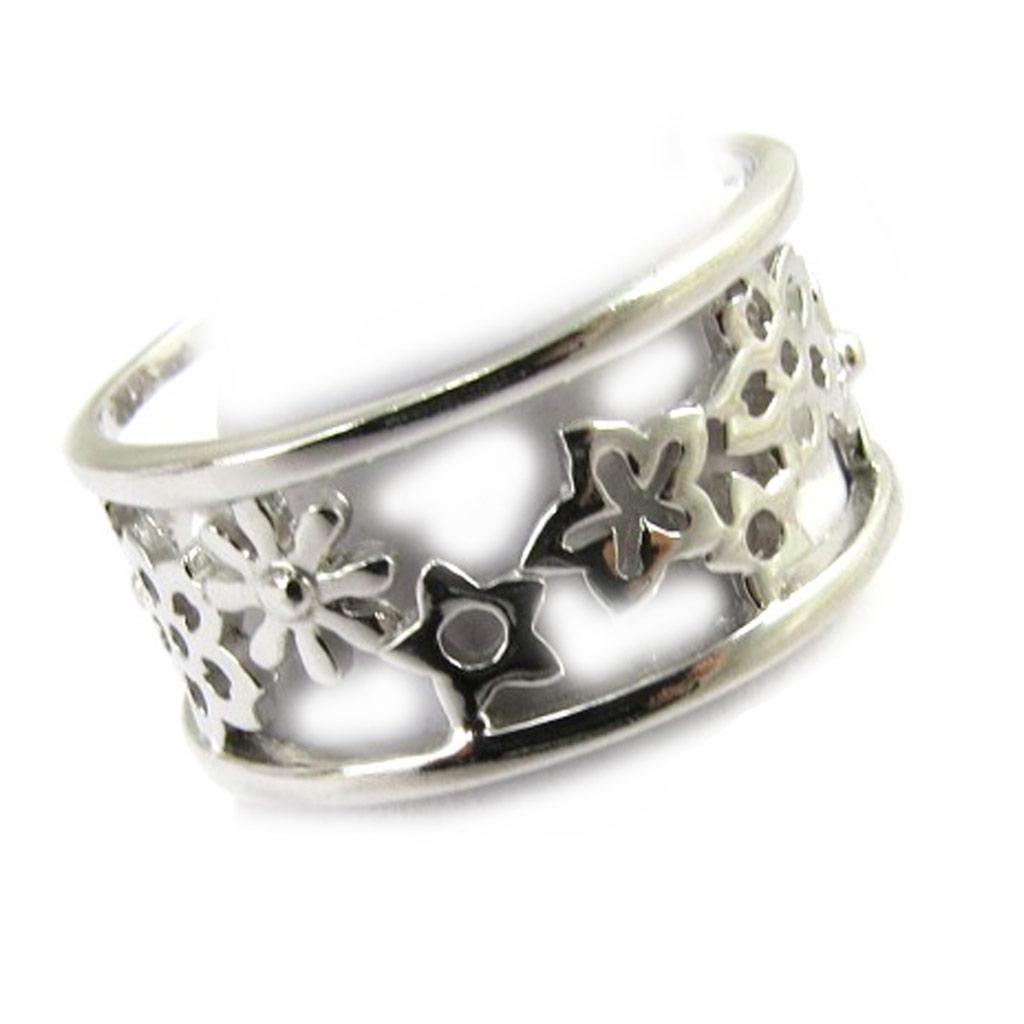 Silver Ring 'Flora' Silver (rhodium) - 9 Mm