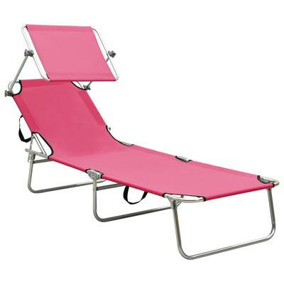 Folding Sun Lounger with Sun Canopy Steel Pink