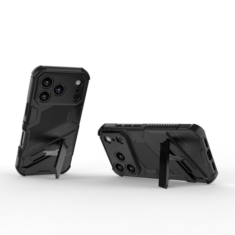 For iPhone 17 Pro Max Case with 2Pcs Tempered Glass WANLONFENG KK Series PC TPU Phone Cover Kickstand Precise Cutouts