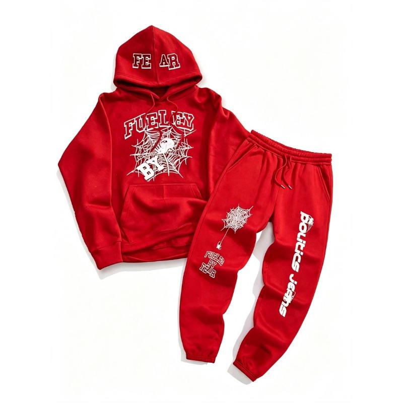 Men Fleece Lined 2‑Piece Tracksuit Winter Outfit Casual Hooded Long Sleeve Sweatshirt + Jogger Pants Set Warm Sports Male