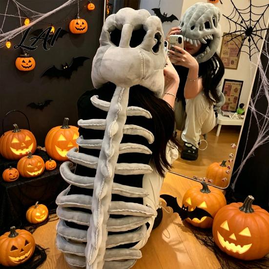 Halloween Party Decor Dinosaur Skeleton Costume 3D Spinosaurus Skull Masque Headpiece And Spine Decoration Plush Hood Costume for Halloween,