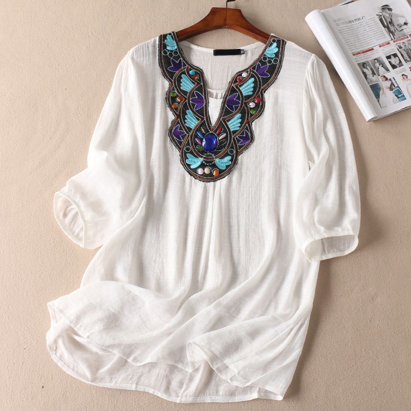 

Wc401 Рукав Винтажная Вышивка Ручная Работа Бисером White 2XL