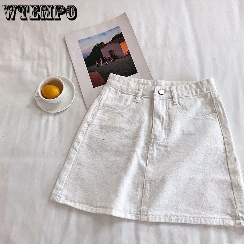 Jumătate de fustă din denim, versatilă de vară, cu talie înaltă pentru femei Versiune coreeană a studentului Pachet de culoare solidă simplă Fusta scurtă linie de șold