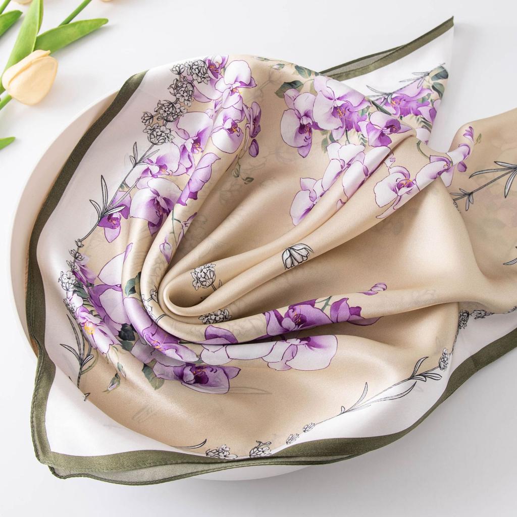 Premium Silk Scarf 70 Spring and Autumn Women's Square Scarf Sunscreen New Plain Crepe Satin Mulberry Silk High-end Souvenir