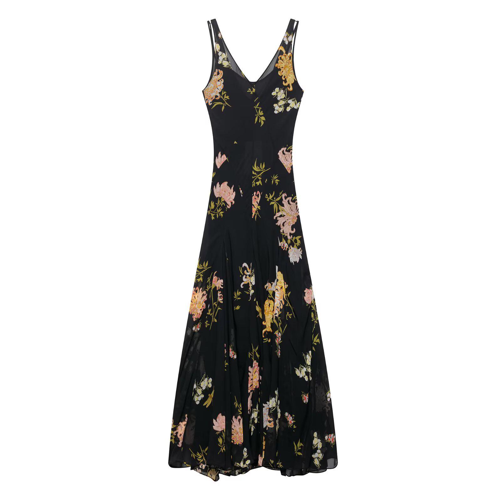 

2025 Spring/Summer Women s Slim Fit Backless Floral V-Neck Sleeveless Dress M