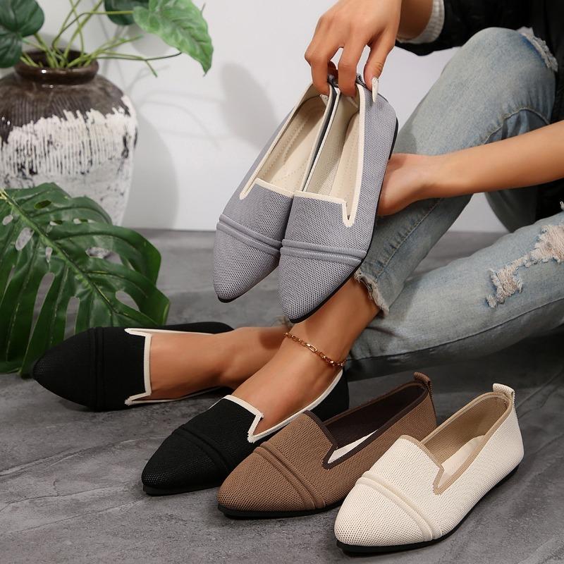 Fashion Women Flats Summer Breathable Canvas Single Shoes Fashion Pointed Shallow Mouth Loafers Comfort Soft Walking Flats Zapatos Mujer