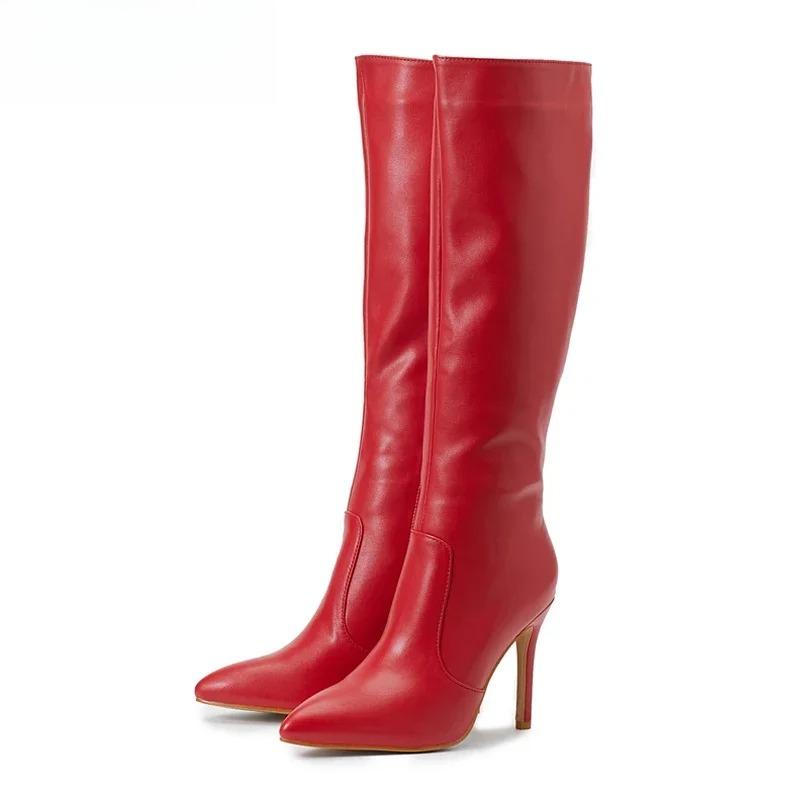 Fashion Women Knee-High Boots Size 35-42 Fashion Women Shoes Zipper Strippers Cool Wedding Party Ladies Modern Stiletto High Heels Shoes