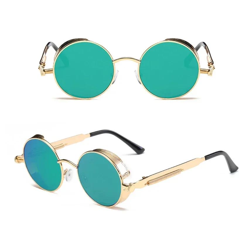 Men'S Gothic Sunglasses For Women Punk Round 80S Retro Steampunk Mirrored Sun Protection Glasses Fw2518