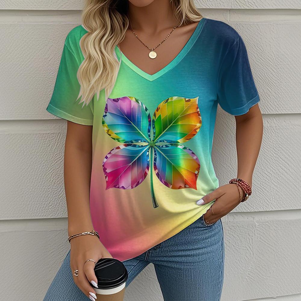 

Женская футболка с принтом листьев, 3D-печать, Харадзюку Y2k 2000-е, Мода, Повседневная, Оверсайз, V-образный вырез, Летняя женская одежда 3XL
