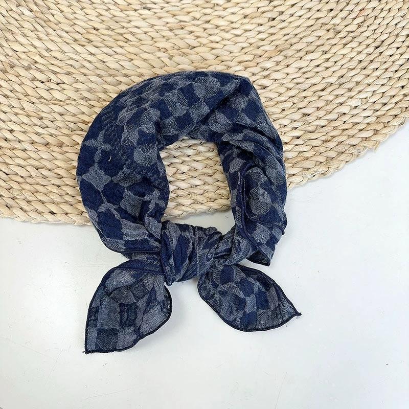 

Women Neckerchief Cotton Polka Dot Blue Headscarf Retro Square Hijab Scarf 30x100cm
