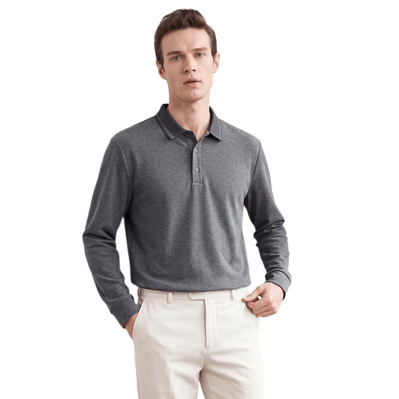 SHANSHAN Men's Autumn Long Sleeve Polo Shirt with Jacquard Detail