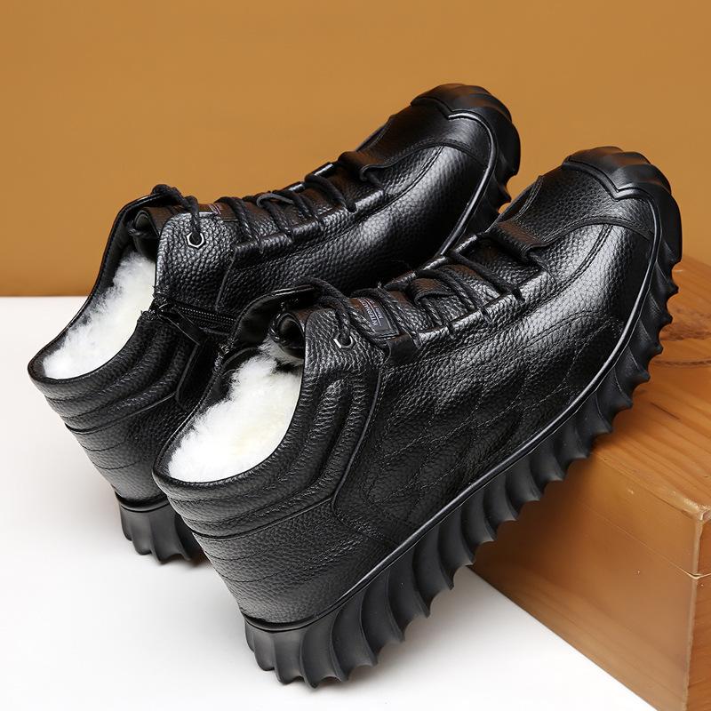 First Layer Cowhide High-top Men's Shoes Winter Velvet Thickened Warm Fur Integrated Casual Cotton Shoes Non-slip Dad Cotton Boots