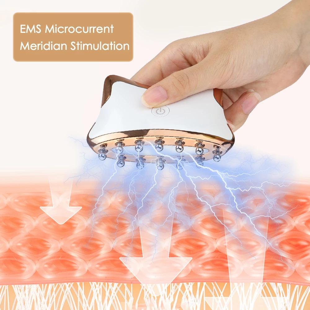 EMS Mikrostrom Guasha LED Licht Gesicht Hals Körper Lifting Anti-Falten Schönheit Kopf Entspannung Massagegerät Hautverjüngung Gerät