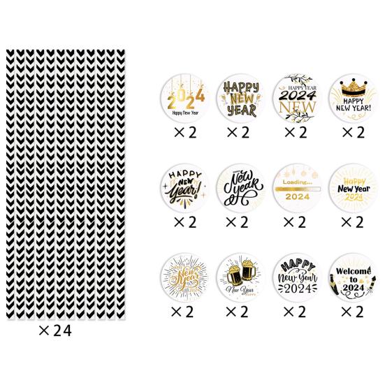 24Pcs Christmas Straw Snowman Elk Santa Hat Holiday Decoration Food Grade Plastic Xmas Disposable Drinking Straw Party Supplies