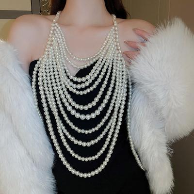 Accessories, Pearl Necklace, Fashionable Multi Layer Necklace, Chest Chain, Sexy Chest Chain, Pearl Body Chain, Accessories, Photo Props
