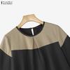 ZANZEA Women Casual Round Neck Loose Patchwork Half Sleeve Blouse
