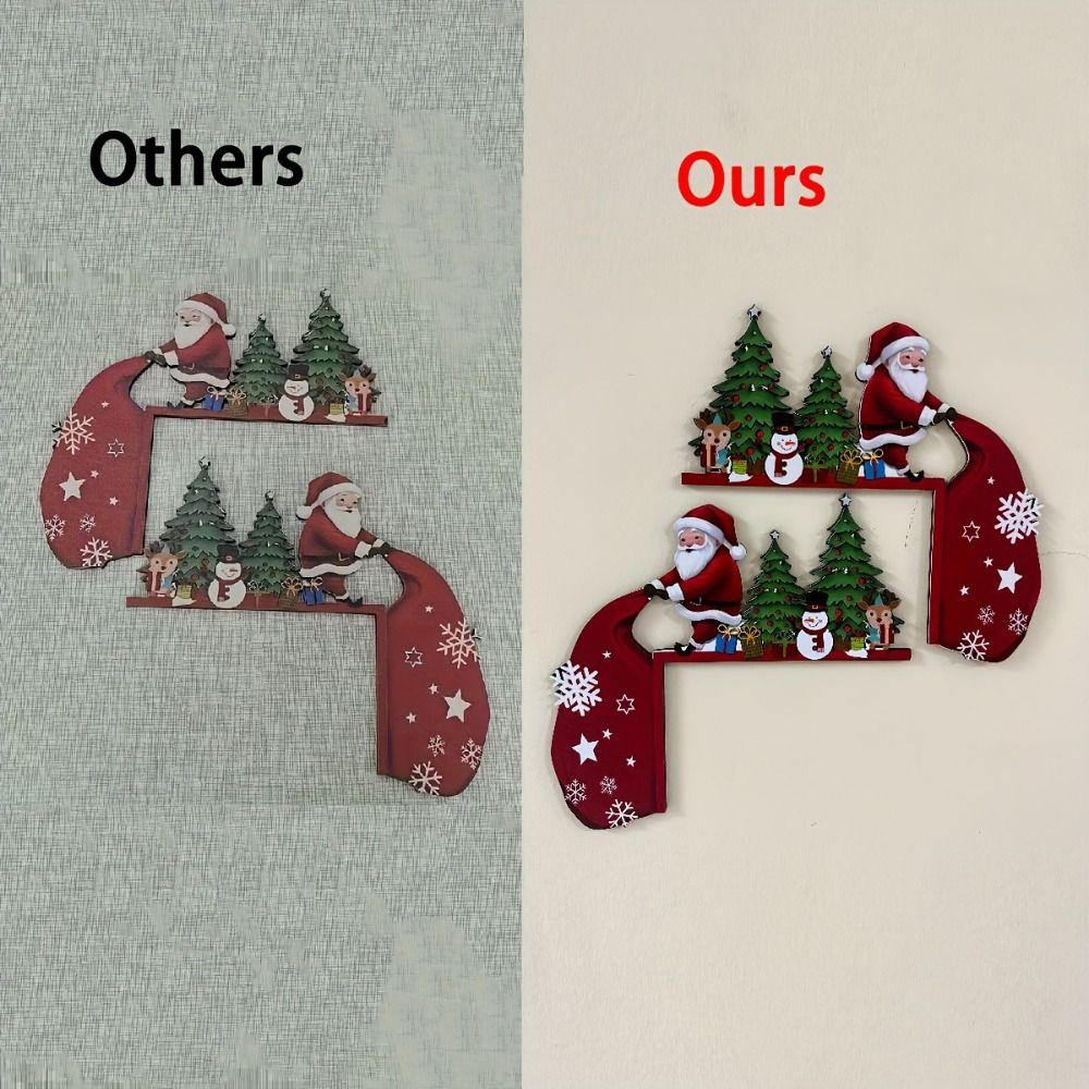 2pcs Craft Wooden Christmas Door Corner Frame Cartoon Santa Claus Door Frame Decoration Modern Door Sign Holiday