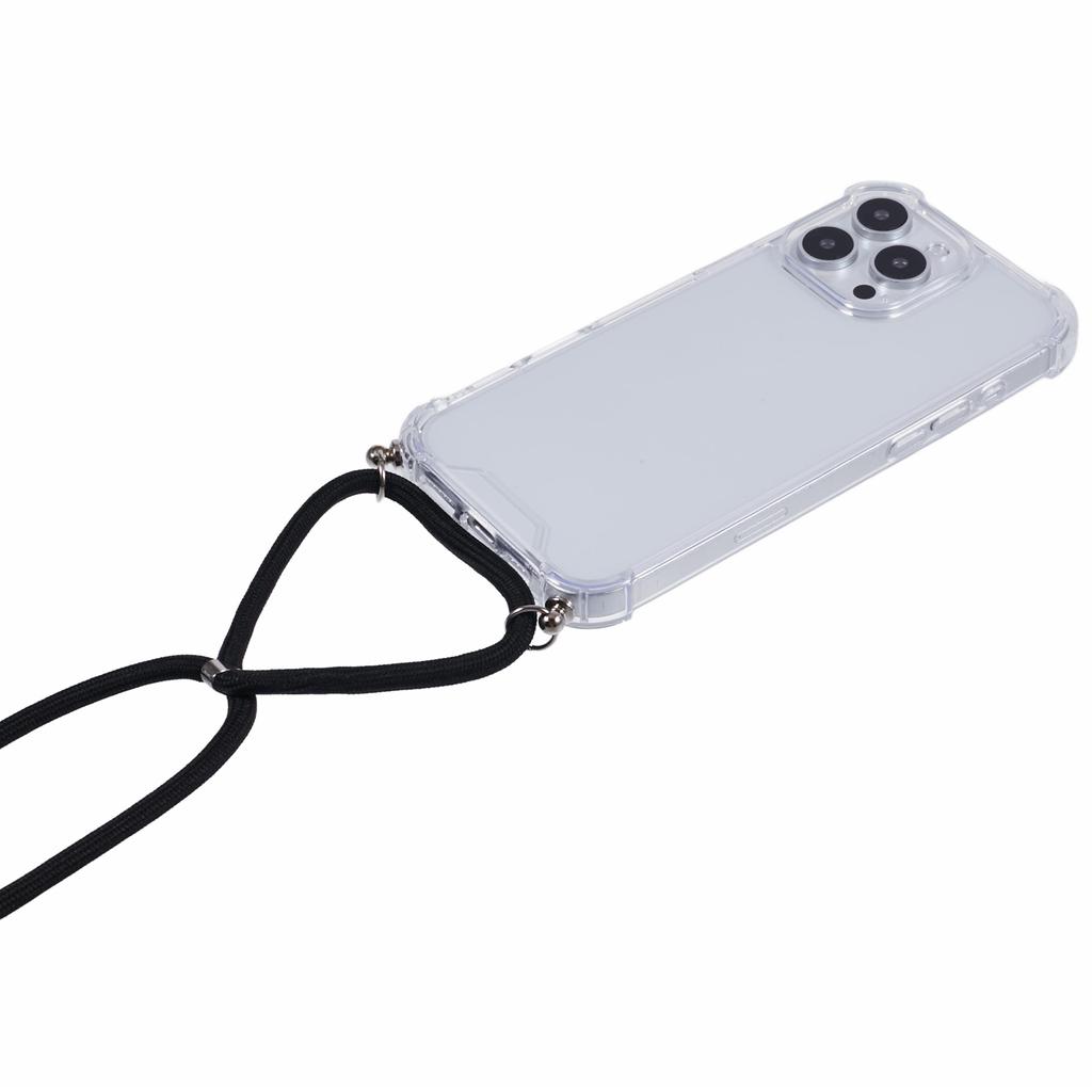 Etui na iPhone 16 Pro Wzmocnione 4 rogi Akrylowe+TPU Pokrowiec na telefon z regulowaną smyczą