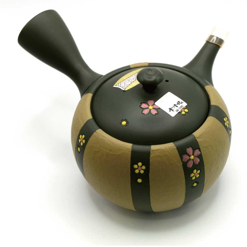 Tokoname Ware Teapot with and Cherry Blossom Made in with Stainless Steel Mesh and Tea by Genzo Shinohara Teapot for Delicious Tea Obi-meshi (Sash)