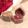 Jewelry Box Heart-Shaped Walnut Wood Ring Storage Box with Velvet Padding Smooth Polished Surface Weddings Proposals Ring Case