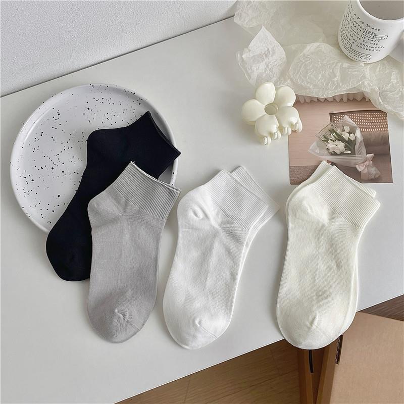 Socks Summer Thin Solid Color Short Tube Confinement Socks Tide Loose Boat Socks Crimped Wide Mouth Socks Cotton