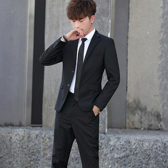 Pánský třídílný oblek střihu slim fit v korejském stylu na svatby a business casual
