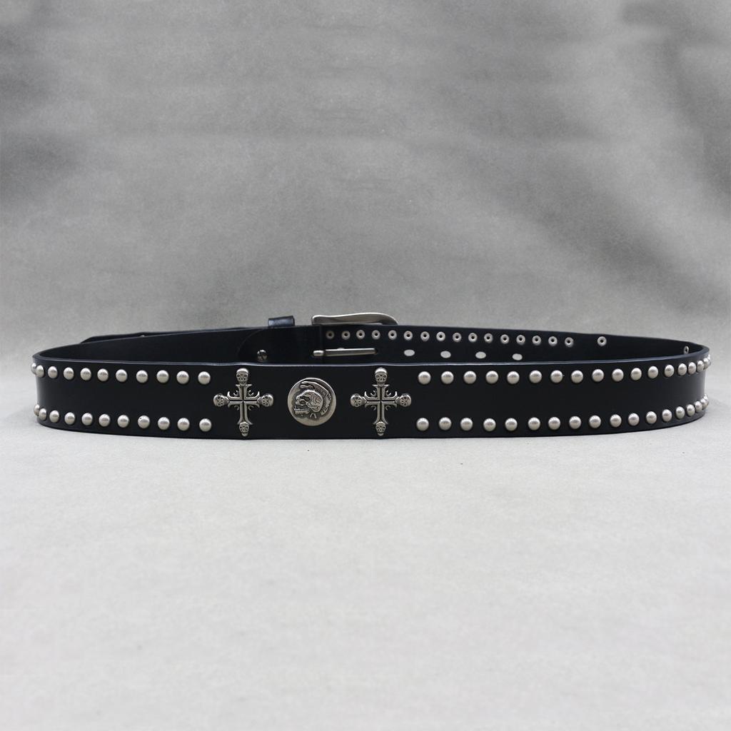 Cross Skeleton Cowhide Belt Men and Women Heavy Industry Trend Rivet Punk Style Nightclub