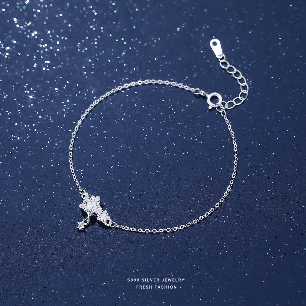 Exquisite S999 Pure Silver Starry Zircon Beaded Bracelet - Versatile Korean Style Women's Luxury Jewelry
