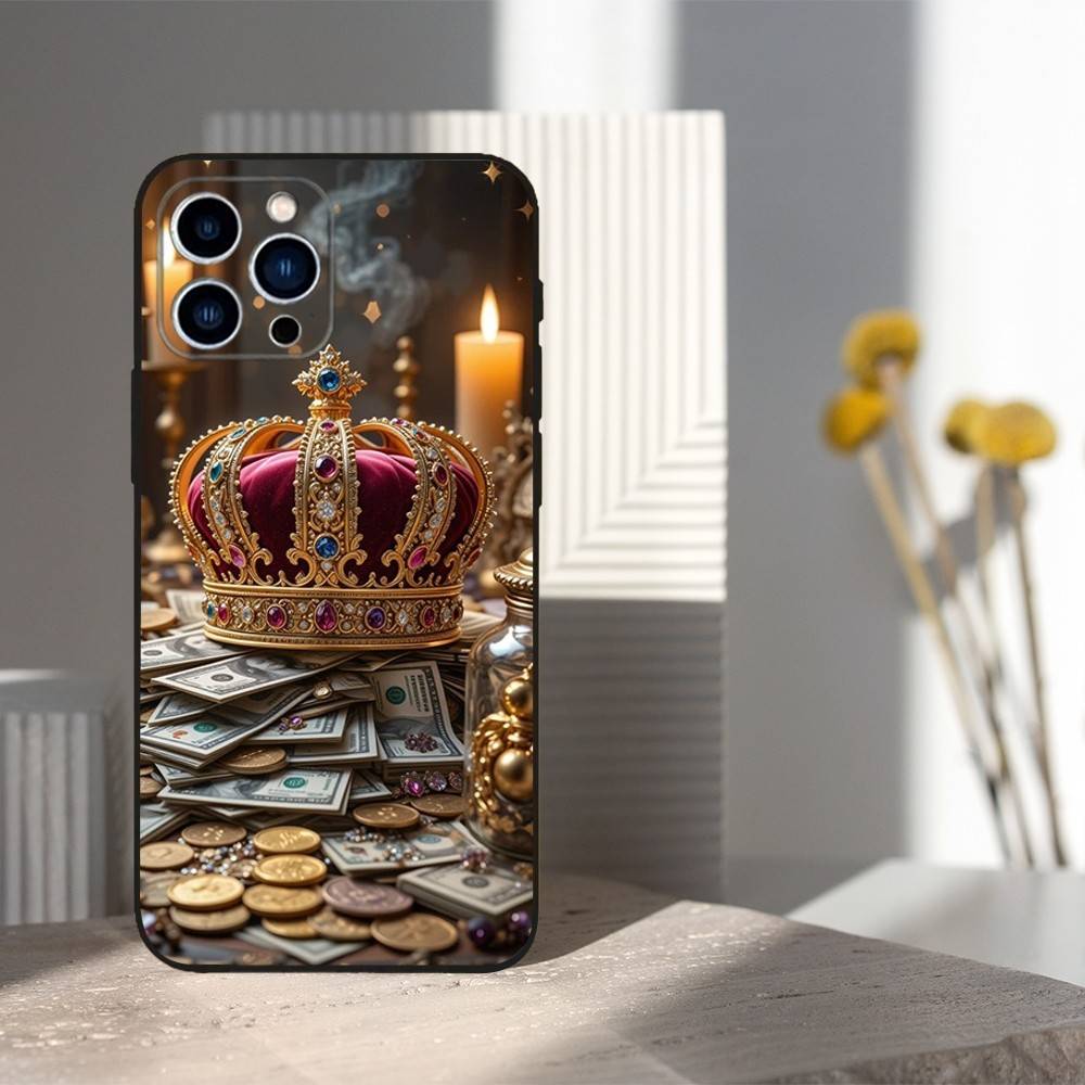 Wealth Art Dollar Pattern Phone For iPhone 13,12,15,14,11,16,17,Plus,Pro Max,XS,X,XR,SE,Mini,8,7,Soft Silicone Black