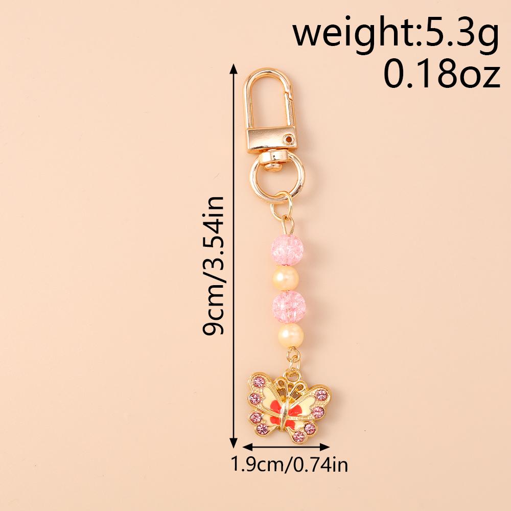 Cute Enamel Flower Butterfly Keychain Women Girls Beads Pearl Key Ring Pendants for Handbag Decor DIY Handmade Jewelry Gifts