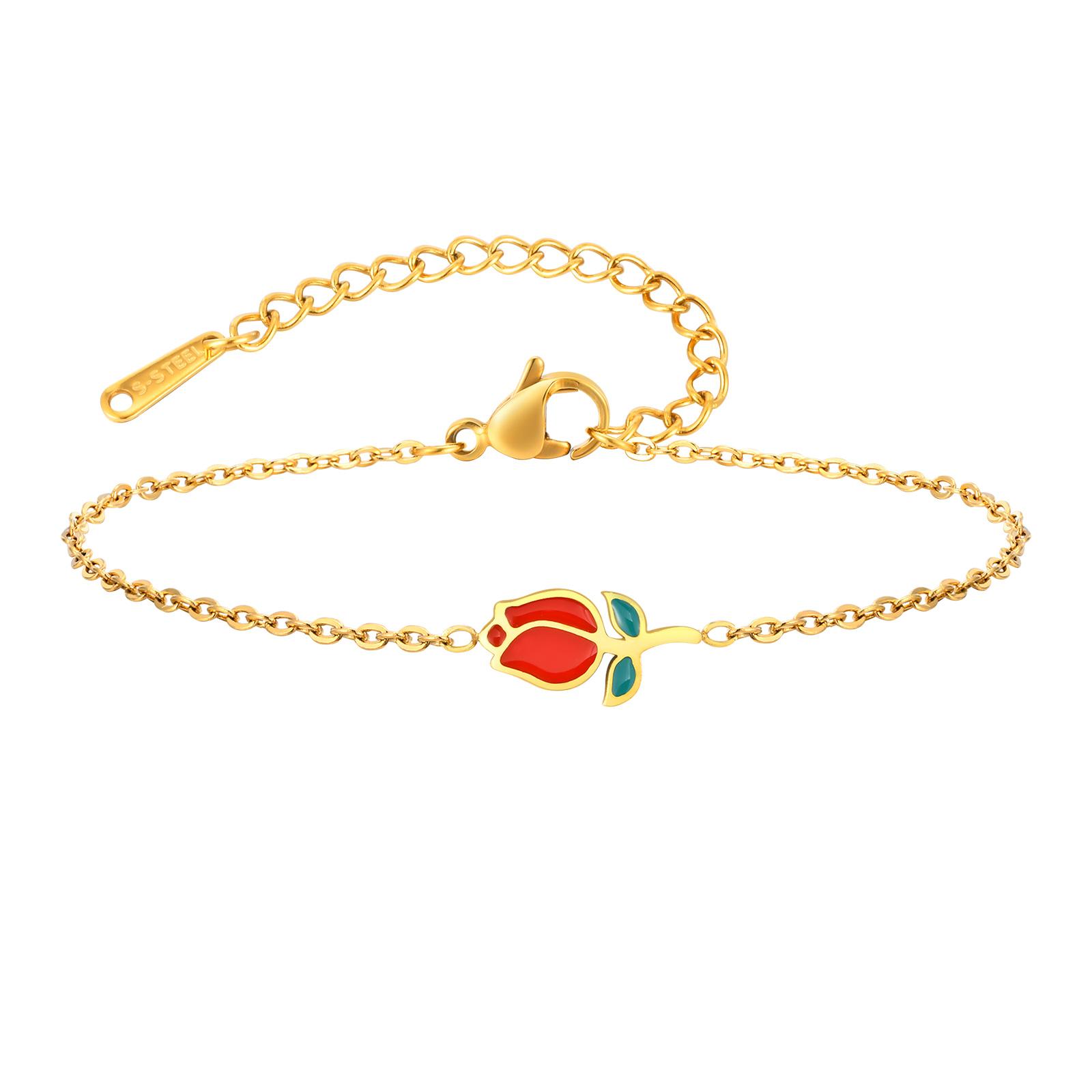 

New Fashion Enamel Ladybird Charm Bracelet Women, Stainless Steel Thin Link Handmade Jewelry