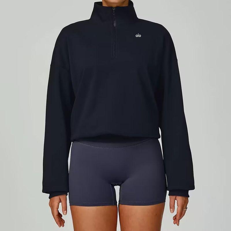 

Oiob Autumn outerwear Yoga Clothes Stand Collar Loose Long sleeves Shirt Outdoor Sports Leisure Running Half Zipper Hoodie Navy blue XL