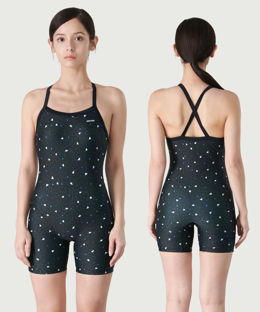 Jeteseu Women'S Soft Shield X-Back 3/4 Indoor Swimsuit Heart Sprinkle L9A6303