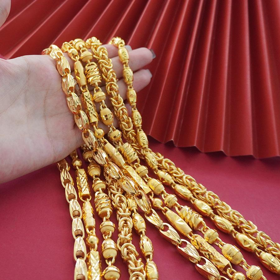 

Elegant Men s 60cm Cylindrical Dragon Head Sand Gold Necklace, High-End Design. 60cm